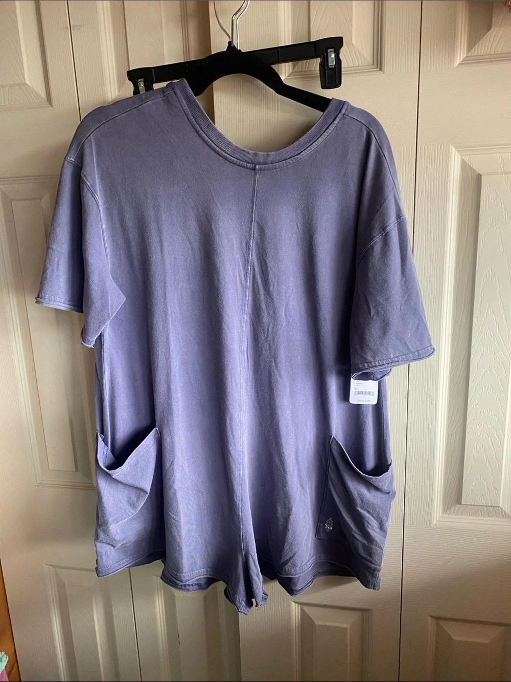 Free People NWT FP Movement Hot Shot Pockets Cotton stretch Vneck Tee Romper